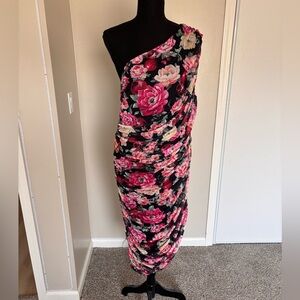 Express Floral Mesh One Shoulder Dress Size XL Body-Con Elegant Dinner Feminine